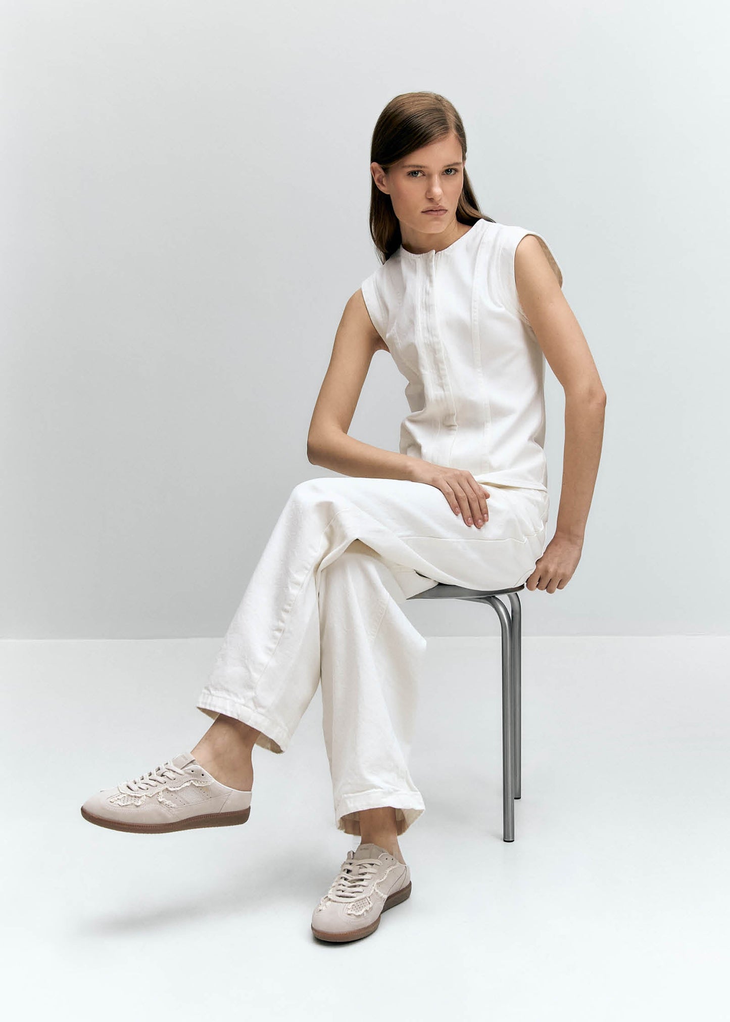 Tb.490 Mule Crochet Cream Leather Sneakers