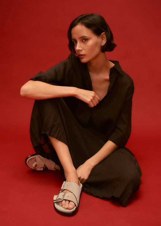 Alba Suede Beige Leather Sandals